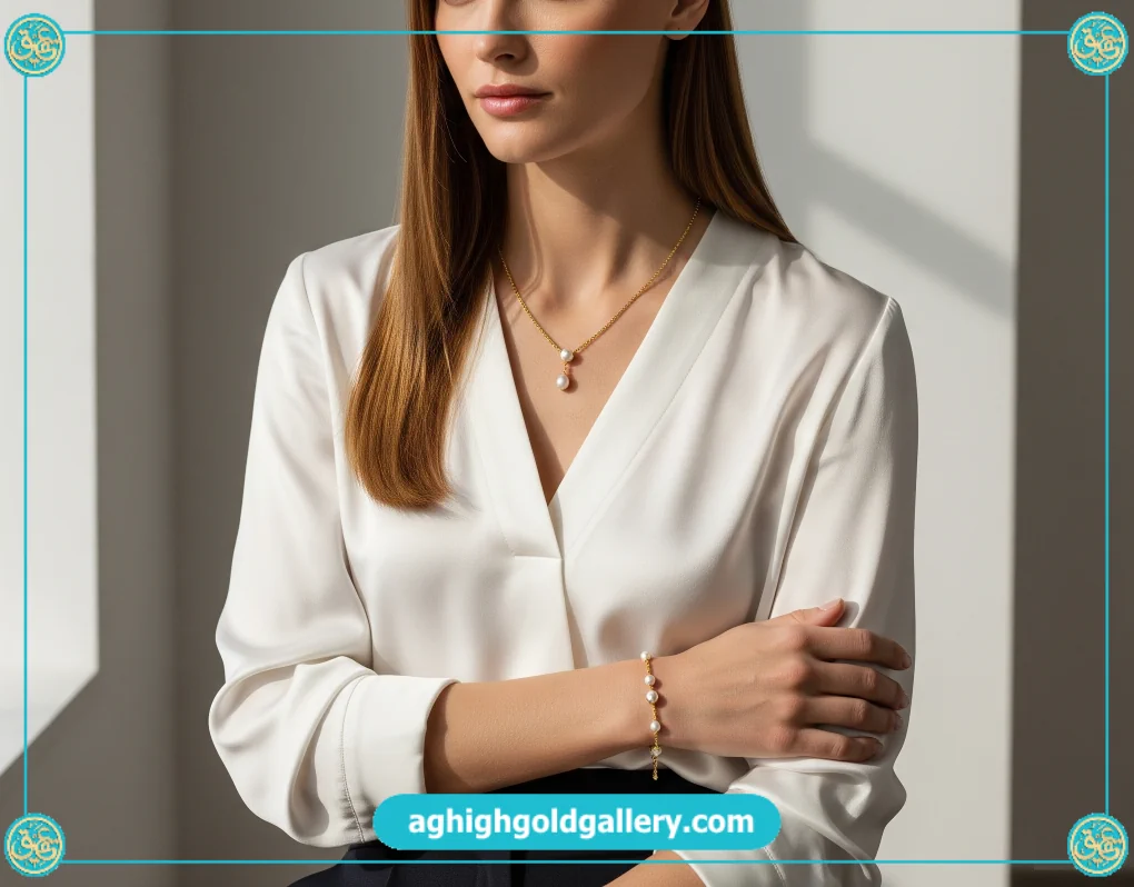 گردنبند و دستبند طلا مروارید