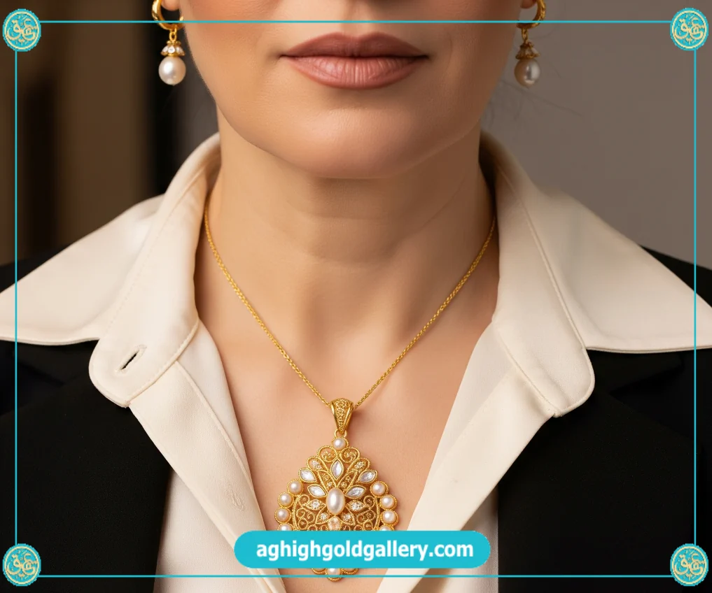 گردنبند و گوشواره طلا مروارید